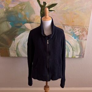 Sweaty Betty Restful Boucle Zip Through Knit Sweater Sweatshirt Navy Blue SMALL